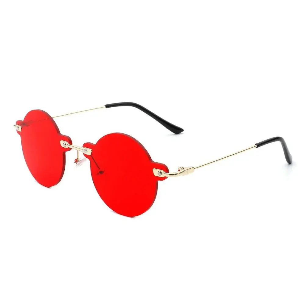 Vintage Aura Circle Retro Round Rimless Red Tinted Fashion Sunglasses